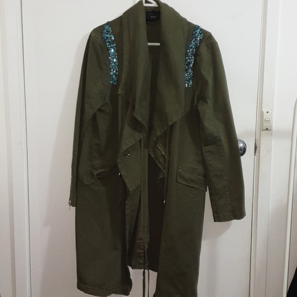 Tyli size L army green beaded trench coat - Picture 5 of 9